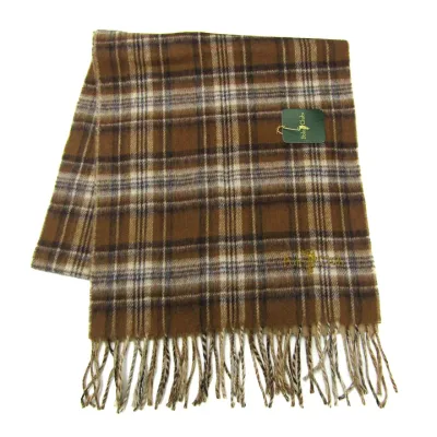 POLO CLUB ポロクラブ マフラー ストール 未使用 ウール チェック柄 ブランド メンズ ブラウン 【中古】