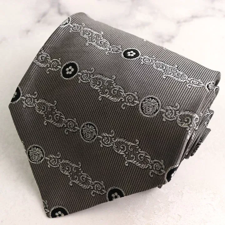 GIANNI VERSACE ジャンニ・ヴェルサーチ ブランド ネクタイ メデューサ ボーダー柄 シルク イタリア製 PO メンズ グレー 【中古】