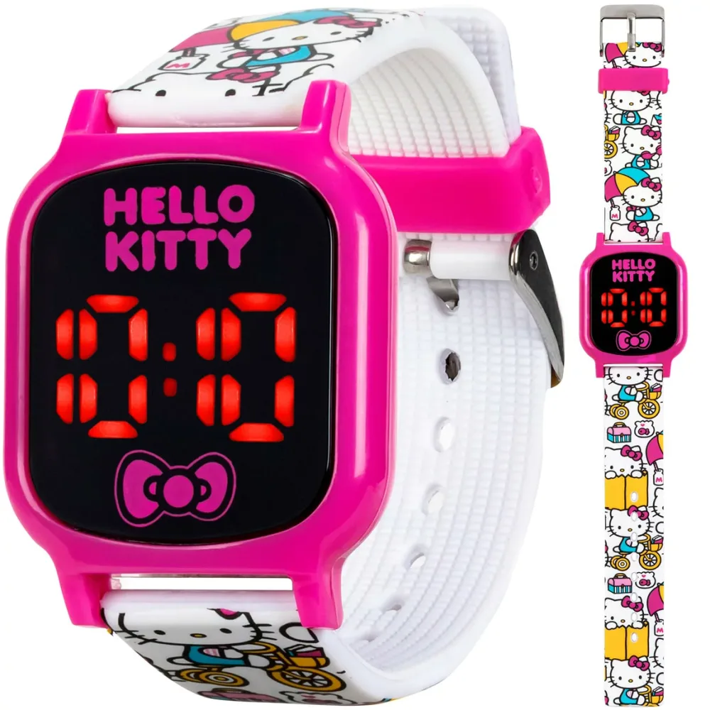 Hello Kitty キッズ 腕時計 LED デジタル 表示 シリコンベルト キャラクターウォッチ ピンク ホワイト