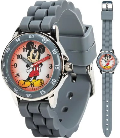 Accutime Disney ミッキーマウス キッズ 腕時計 アナログ グレー シリコンバンド 知育時計 子供用