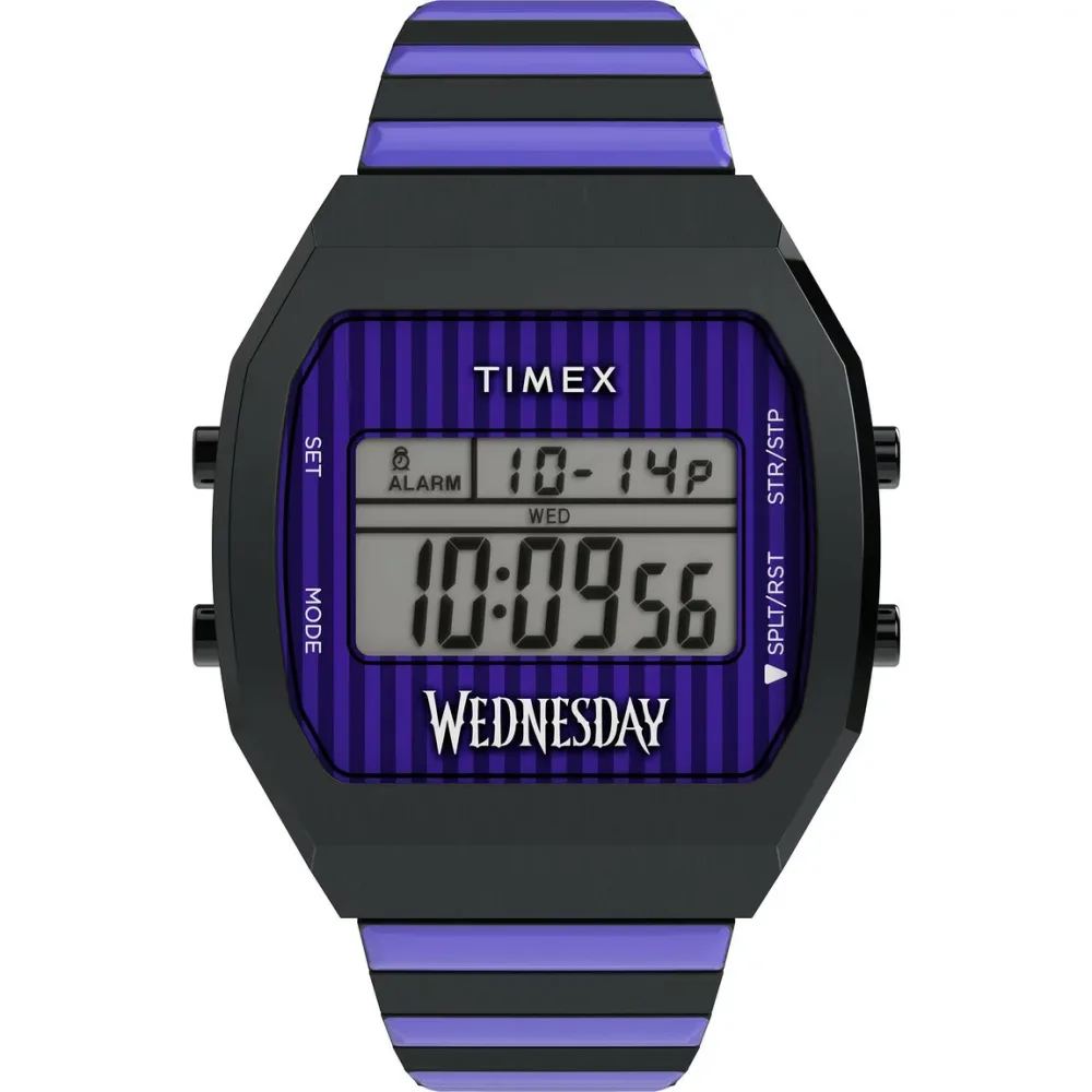 タイメックス Wednesday T80 ユニセックス デジタル 36mm ブラック パープル ステンレス 蛇腹バンド