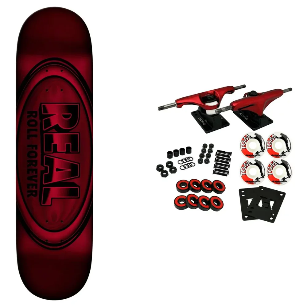 Real Basalt DBX Oval スケートボード コンプリート 8.38インチ x 32.25インチ Red Foil