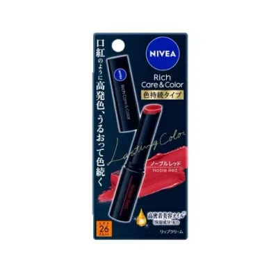 【3個セット】 花王 ニベア リッチケア&カラーリップ 色持続タイプ ノーブルレッド(2g)×3個セット【正規品】