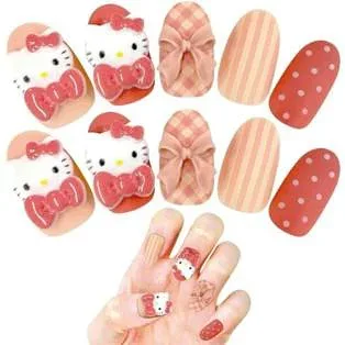【3個セット】 サンタンサンリオキャラクターハローキティ ネイルチップ チェック 24枚入×3個セット【正規品】