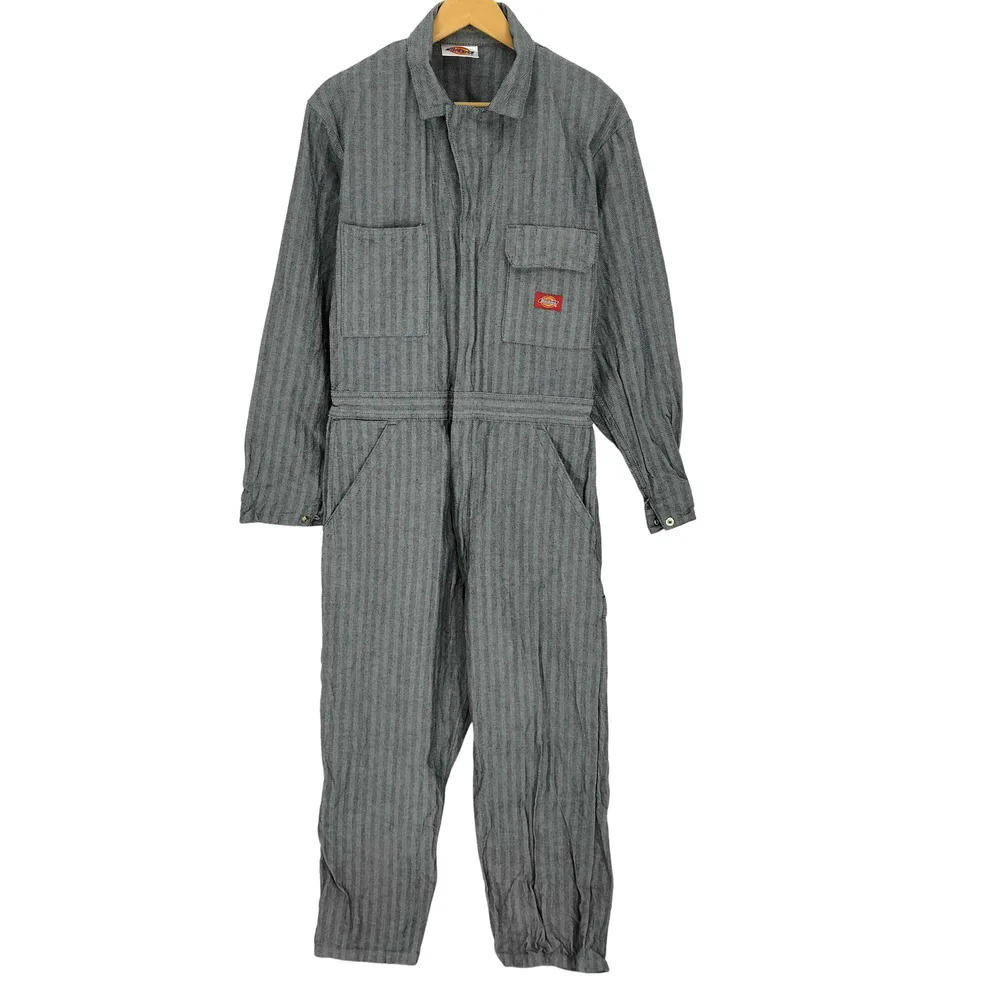 【中古】ディッキーズ Dickies 00S ヘリンボーンストライプ 杉綾 オールインワン ワーク つなぎ メンズ 表記無
