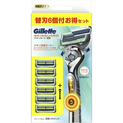 ジレット スキンガード 電動ホルダー カミソリ 替刃6個あジレット スキンガード 電動ホルダーカミソリ 替刃6個付 1セット髭剃り シェービングGillette P&G付 1セット【髭剃り】【シェービング】【Gillette】【P&G】