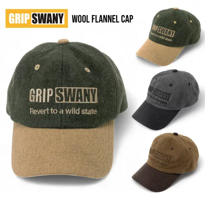 GRIP SWANY グリップスワニー ウールフランネルキャップ ベースボールキャップ 6パネル 帽子 ストラップバック 調整可能 メンズ レディース アウトドア キャンプ カジュアル おしゃれ GSUA-093