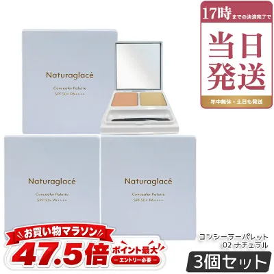 ナチュラグラッセ Naturaglace コンシーラーパレット 02 ナチュラル 4.8g(2.4g×2) 3個セット ブラシ付き SPF50+ PA++++ コンシーラー 石けんオフ ファンデーション クマ シミ 色ムラ UV ブルーライト オーガニック 天然由来成分 国内正規品
