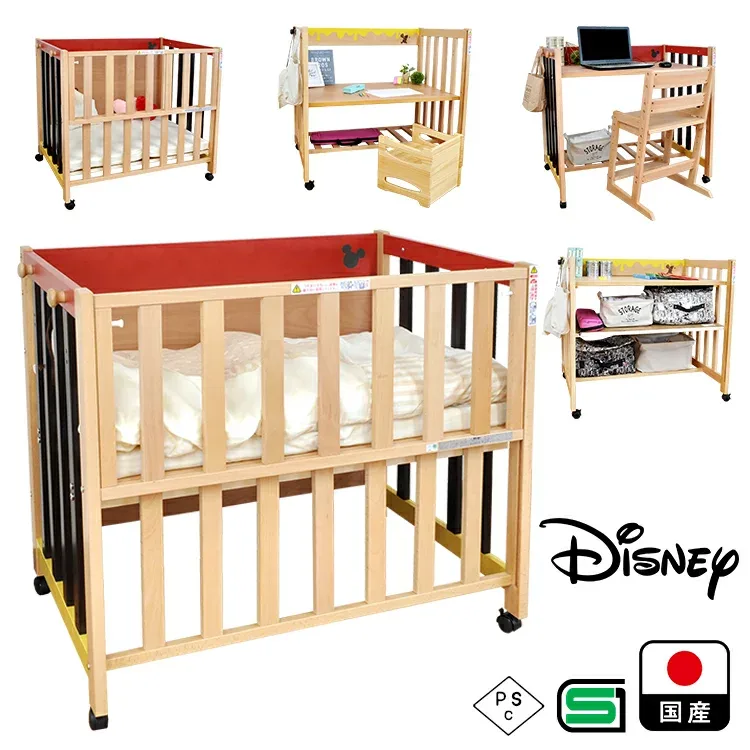 ベビーベット くまのプーさん | DISNEY ベビーベッド ミニ 幅94.8cm 奥行67.3cm 高さ86.7cm 【 ミッキー プーさん 木製 ベッド 赤ちゃん 小さい ミニベッド ロータイプ 収納 学習机 高さ調節 立ちベッド 子供ベッド サークル キャスター付き