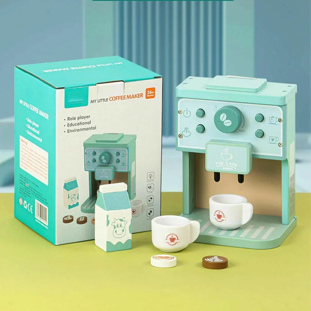 コーヒーメーカープレイセット、コーヒーメーカーのおもちゃセット | 木製の子供のコーヒーマシンはおもちゃを弾きます 女の子の男の子のためにセットのふりをする教育的なプレイキッチンアクセサリー