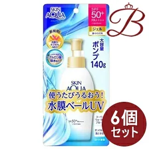 【×6個】ロート製薬 スキンアクア スーパーモイスチャージェル ポンプ SPF50+ PA++++ 140g