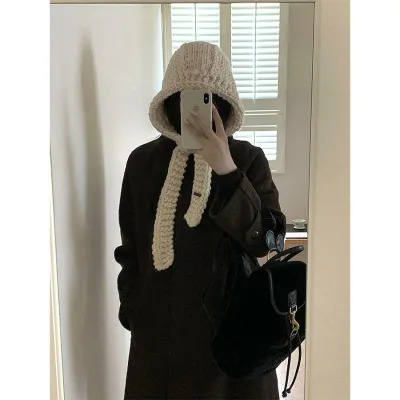 レディース 手編み 粗編み バラクラバ帽 秋冬用 保温 スカーフ セット 暖か 厚手 ニット素材 防寒 顔カバー 首元保護 伸縮性 アウトドア ウィンタースポーツ 快適