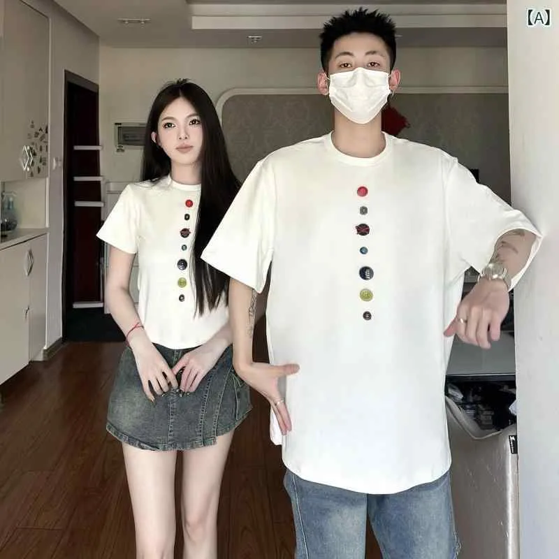Tシャツ レディース カップル お揃い 短袖 夏用 アメリカンスタイル ユニーク 長短差 カジュアル トップス コットン混 軽量 吸湿速乾 普段使い