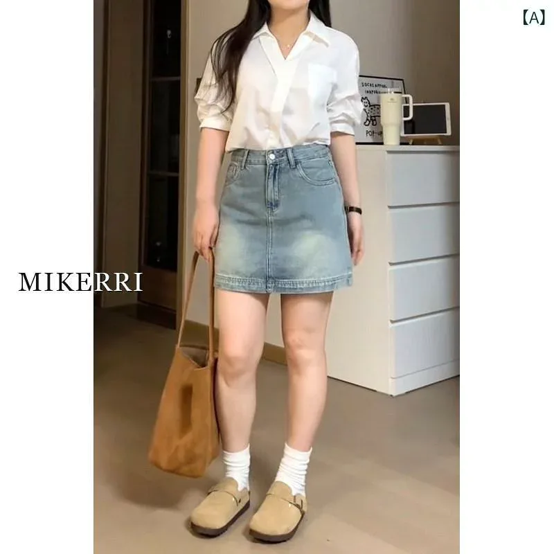スカート レディース デニム ミニスカート 夏 レトロ Aライン ぽっちゃり用 大きめサイズ お腹カバー スリム効果 梨型ボディ対応 カジュアル 普段使い ゆったりシルエット