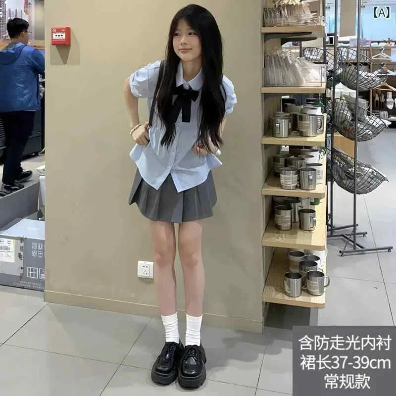 スカート レディース グレー プリーツ ハイウエスト Aライン 細見え ショート丈 小柄対応 JK風 学院スタイル 春夏秋 カジュアル 軽量 伸縮性