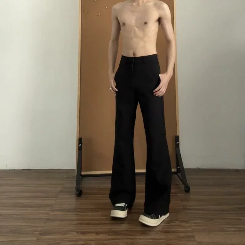 メンズ パンツ 夏 ブラック 薄手 微喇 ワイドレッグ アメリカンスタイル ドレープ感 カジュアル スラックス 長ズボン 普段使い 軽量 吸湿速乾