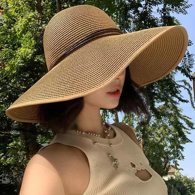 麦わら帽子 レディース ワイドブリム 折りたたみ 日よけ 春夏 リゾート ビーチ フランス風 ストロー ハット 遮陽 潮
