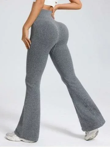 Women's Yoga Pants for Women High Waist Micro Flare Seamless Rib Stretch Tight Slim Butt Lifting Fitness Exercise Long Length Leg Lengthening Lightweight Moisture Absorbent Quick Drying Commuting Everyday Loungewear Outdoor Recycled Fiber Black Gray
