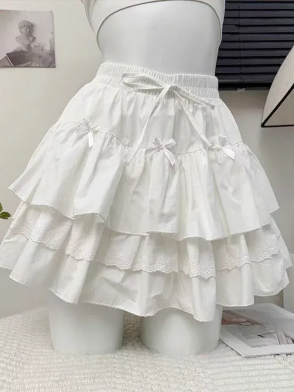 スカート レディース 大きいサイズ プラスサイズ 体型カバー ミニスカート ショート丈 純白 フリル ティアード ケーキスカート かわいい バレエコア ガーリー レース 切り替え ゆったり 着痩せ 部屋着 普段使い お出かけ 散歩 デート 通勤 通学 シ