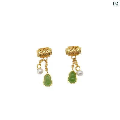 ネックレス S925 銀 切り替え 和田碧玉 小葫芦 白パール 国 ブレスレット アクセサリー シルバー アクセサリー 緑 ホワイト 石 装飾 幸運 グリーンストーン パール 手編み ビーズ チェーン ペンダント ボヘミアン スタイル 日常