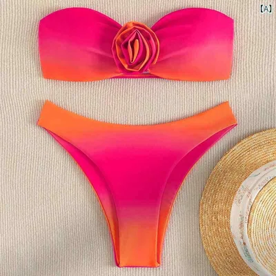 水着 レディース ビキニ ベアトップ 花柄 グラデーション セクシー かわいい ビーチウェア スイムウェア 欧米 体型カバー ゆったり 大きいサイズ 大きめ サイズ 着痩せ 伸縮性 ビーチ リゾート 海 プール 旅行 温泉 アウトドア スタイルアップ 華