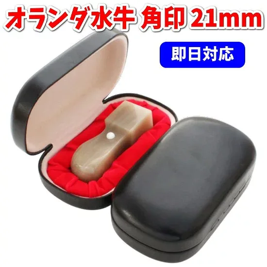 【100円クーポン中】法人 角印 21mm オランダ水牛 牛角色 印鑑 会社 法人角印 即日発送 印鑑セット ケース付き アールケース 合皮 ローマ字 オーダー 作成可能 個人事業主 医療法人 合同会社 設立 屋号 起業 送料無料