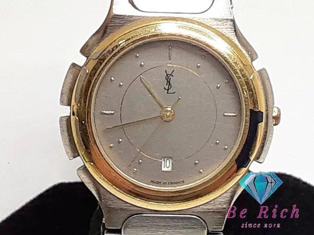 イヴ サンローラン YVES SAINT LAURENT メンズ 腕時計 グレー シルバー SS ブレス YSL ロゴ アナログ クォーツ QZ ウォッチ 【中古】【送料無料】 bt3020