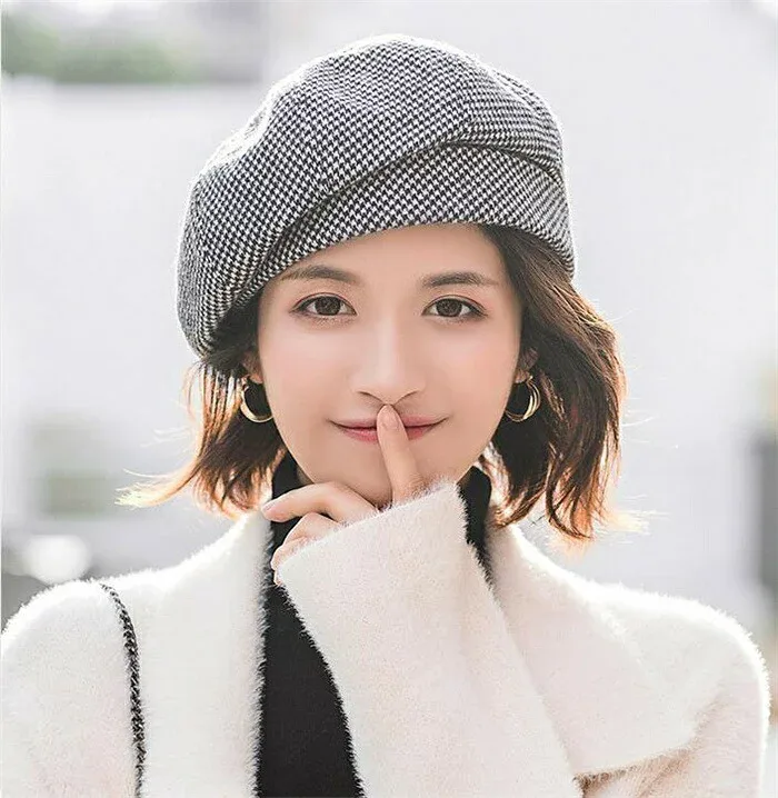 ベレー帽子 レディース 超人気 チェック柄 ウール ベレー帽 フェルトハット 帽子 キャップ ハット キャスケット 小顔効果 秋冬 韓国ファッション ハット帽子 新作 おしゃれ 可愛い