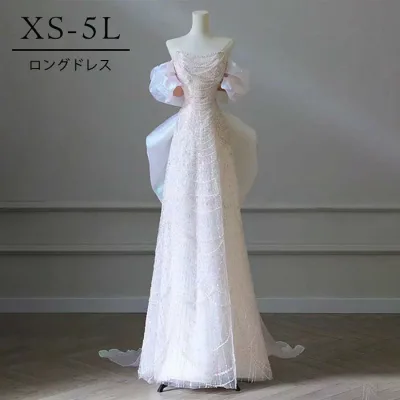 ドレス ベアショルダー エレガント ワンピース ピアノ 発表会 ロングドレス 大人 演奏会 結婚式 ドレス レディース ロング丈 披露宴 花嫁 30代 40代 50代