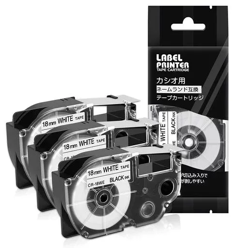 Aitepu 互換 カシオ ネームランド テープ 18mm 白地 黒文字 XR-18WE XR 18WE, 3個
