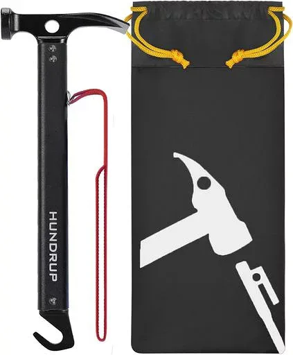 ペグハンマー HUNDRUP キャンプハンマー 高炭素鋼 収納袋付き 3in1多機能 テントハンマー アルミ製 軽量 ペグ打ち ペグ引き 土堀り アウトドア 登山 ツーリングキャンプ 防災 設営用具 日常…