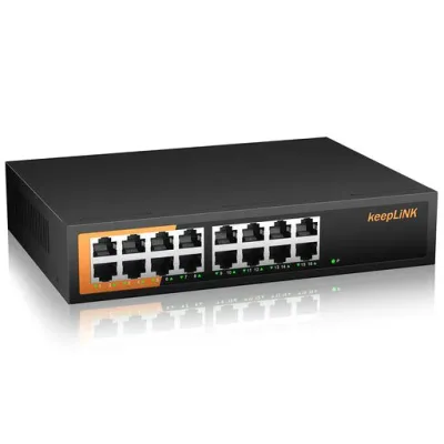 keepLiNK 16ポート スイッチングハブ Giga 10/100/1000Mbps 静音ファンレス 金属筐体 設定不要