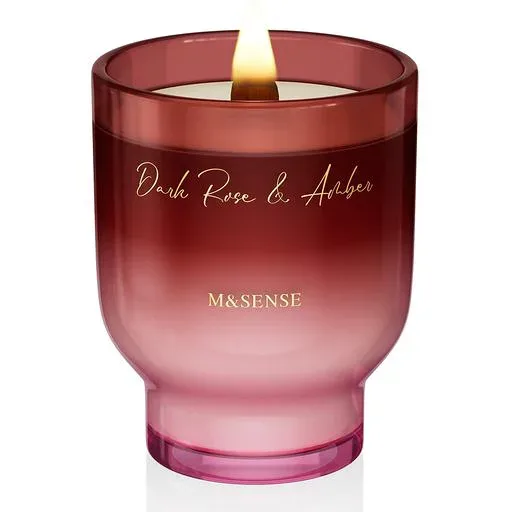 M&SENSE アロマキャンドル 木芯 ダークローズ・アンバー 470g 焚き火の音 約 95 時間燃焼