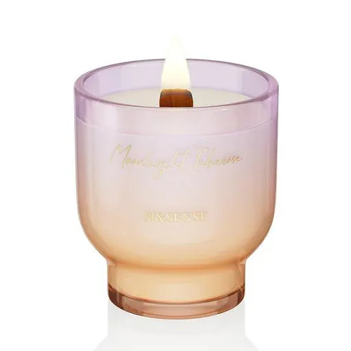 M&SENSE アロマキャンドル 木芯 ムーンライト・チュベローズ 270g 焚き火の音 約 55 時間燃焼