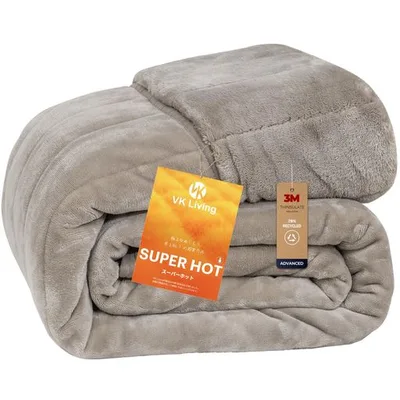 VK Living シンサレート毛布 厚手 シングル 冬用 【SUPER HOT】 フランネル 2枚合わせ 3Mシンサレート中綿 断熱素材 超極細繊維 LockHeat速暖発熱繊維 襟付き 掛け毛布 四層構造 保温 軽量 24時間持…
