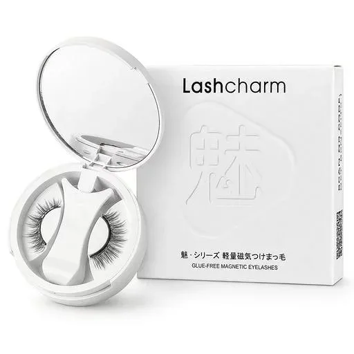 Lashcharm つけまつげ マグネット式 磁気つけまつ毛 磁石まつ毛 接着剤不要 グルー不要 一体型 再利用可能 専用ケース付き 軽量 大人メイク No.12 アヤメブラック