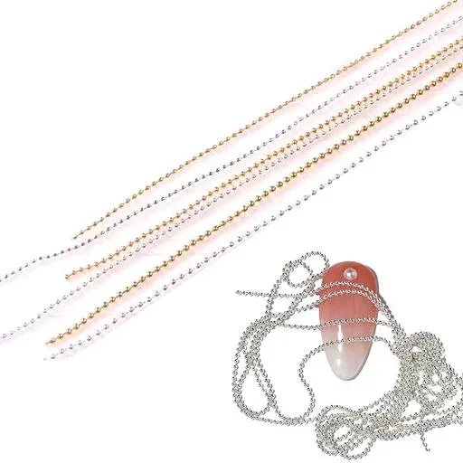 PAVIKE ネイル チェーン (4本入り 50cm) ネイルパーツ ネイル チェーン 裁断可能 ネイル ボールチェーン ネイルアート DIY ファッショ オーナメントン 3D 立体 ネイルアート アクセサリー(シル…