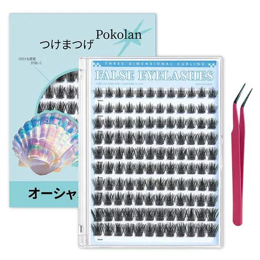 Pokolan つけまつげ 上まつげ 部分用つけま ナチュラル目尻 透明バンド 芯が柔らか 自然 黒 120束入り 大容量 cカール