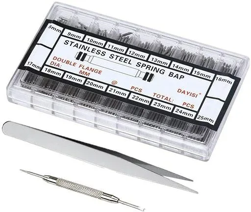パーツ バネ棒腕時計 バネ棒 ベルトバネ棒セット 18サイズ(8mm-25mm)ステンレス製 時計用工具 バネ棒用工具 腕 ピンセット、バネ棒はずし付き