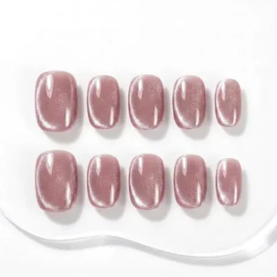 Sun&Beam Nails 手作りネイルチップ ショート ラウンド 撫子色 赤紫 キャットアイ #98 S