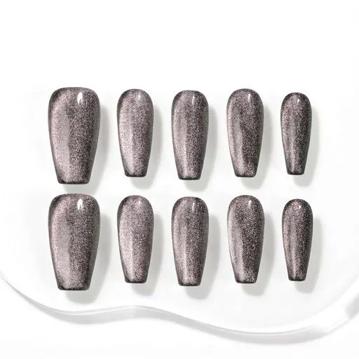 Sun&Beam Nails 手作りネイルチップ ミディアムロング バレリーナ つけ爪 ブラック #106 L