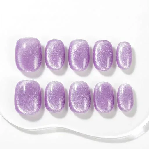Sun&Beam Nails 手作りネイルチップ ショート ラウンド ラベンダー 紫 M