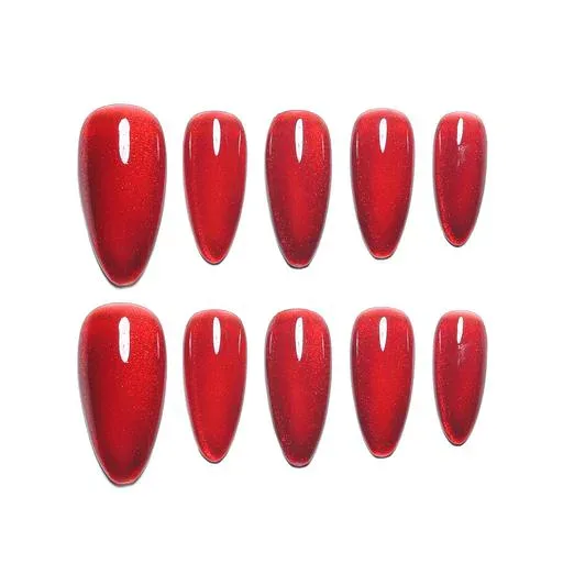 Sun&Beam Nails 手作りネイルチップ ミディアム アーモンド レッド ルビー ほうせき つけ爪 マグネット デザイン おしゃれ 付け爪 10枚入 (#162 M)