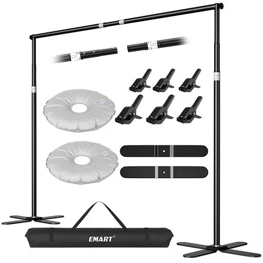 EMART 撮影用背景スタンド 背景バナースタンド 259x304cm グリーンバック スタンド 伸縮式 幅高さ調節可能 合金製 X型ベース-ブラック