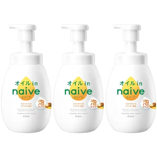 ナイーブ 泡で出てくるボディソープ(オイルイン) ポンプ 600ml【3個セット】(4901417160874-3)