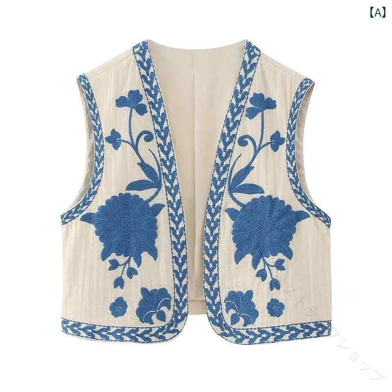 レディース 夏用 刺繍 ベスト レトロ ファッション アウター 軽量 コットン 混 トップス カジュアル スタイル 欧米風 レディースベスト 夏服 刺繍ベスト ノースリーブ チョッキ 重ね着