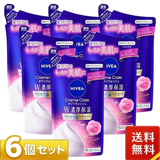 ニベア クリームケア ボディウォッシュ W濃厚保湿 フレンチガーデンローズ つめかえ用 340ml×6袋セット