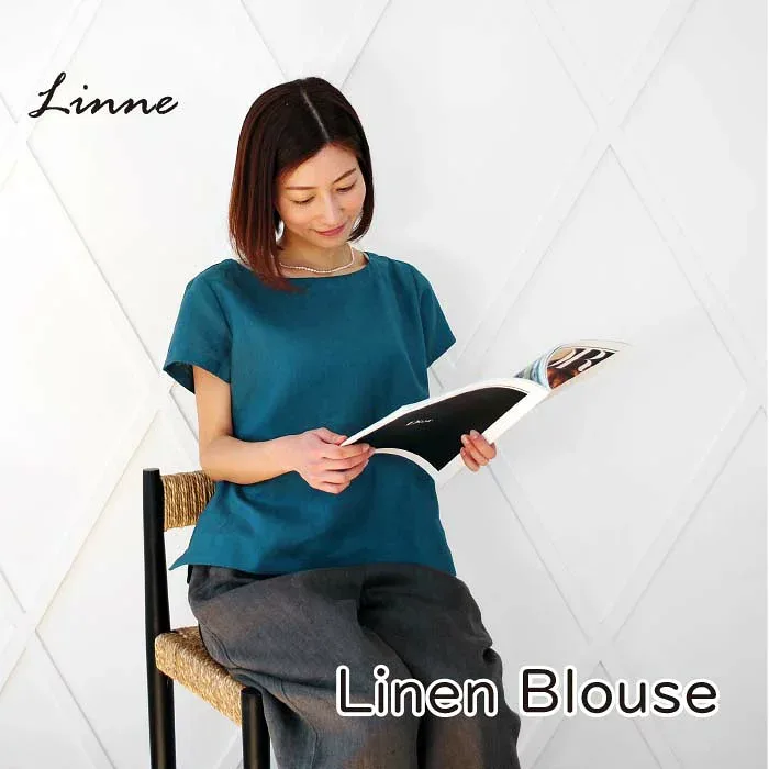 Linne リンネ リネンブラウス 半袖 シャツ レディース 麻 100% トップス プルオーバー チュニック フレンチリネン ゆったり 涼しい 紫外線対策 薄手 無地 服 春 夏 秋 カジュアル きれいめ ナチュラル 丁寧な暮らし 体型カバー 新生活 ギフト