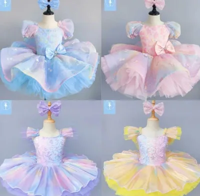バレエダンス 半袖 フリル チュチュスカート 髪飾り付き 花柄 バレエ ドレス 子供バレエダンス衣装 レオタード 女の子ドレス 演出服 バレエ 専門服 チュチュ ワンピース 女の子 練習着 可愛いスカート ダンス ドレス ガールズ バレエ 専門服 子供 ステージ衣装110-160cm