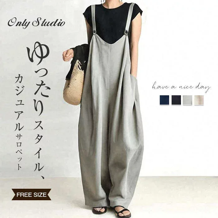ジャンパースカート パンツ サロペット レディース 新作 ノースリーブ 重ね着 オールインワン 無地 ロング 春 夏 秋 ワイドパンツ ロングパンツ 長ズボン ハイウエスト 体型カバー お洒落 ゆったり レイヤード カジュアル シンプル 大きいサイズ OL 通勤 大人 送料無料